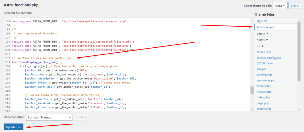 Author Box edit function.php file