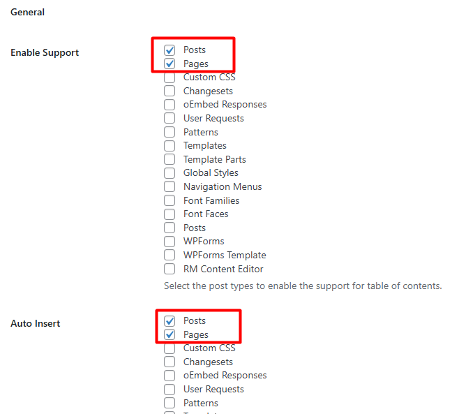 Easy Table of Content Plugin Posts and Pages setting