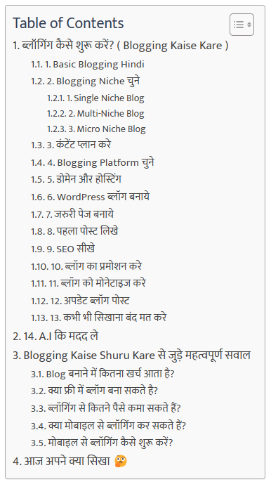 Table of Contents kaise banaye